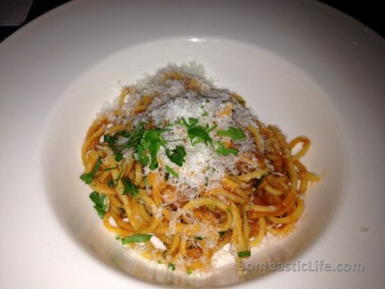 Spaghetti All’Amatriciana at Campagnolo Italian Restaurant in Toronto