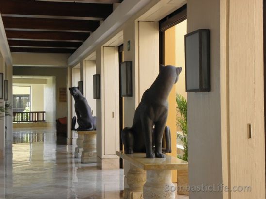 Cat Statues in the Hallway at Fairmont Mayakoba's Lobby