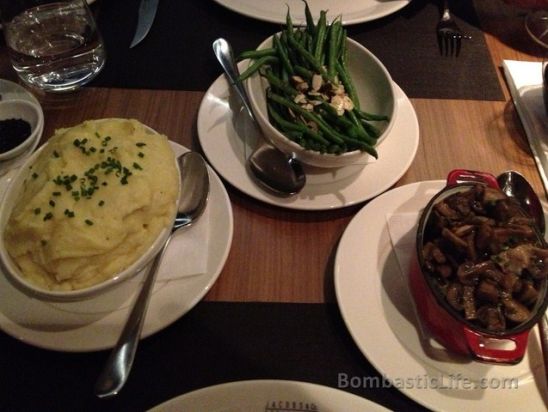 Sides of Potatoes, Green Beans and Mushrooms at Jacob & Co. Steakhouse in Toronto