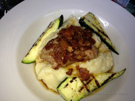 Pork Tenderloin with grilled zucchini and light herbed potato mash at Peter Pan Bistro