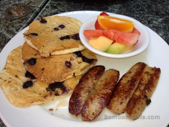 Blueberry Pancakes and Sausage at Pear Tree Restaurant in Toronto