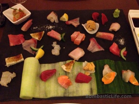 $50 sashimi platter which had a big array of fish including three different cuts of Bluefin Tuna (loin, medium fatty belly and fatty belly), Kapachi (amberjack), Hamachi (yellowtail), Tai (sea bream),