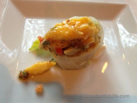 Amuse-bouche from the chef -  Crab Spring Roll with mango at George Restaurant in Toronto at George Restaurant in Toronto