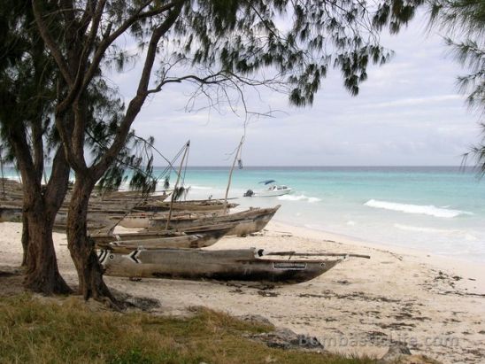 Boat (in the background) that took us to Mnemba Island Resort from Zanzibar Island