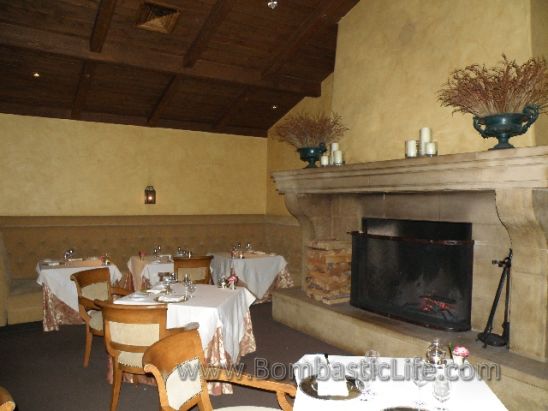 The huge fireplace at the casual, but 5-star Marinus Restaurant at Bernardus Lodge in Carmel Valley, California.