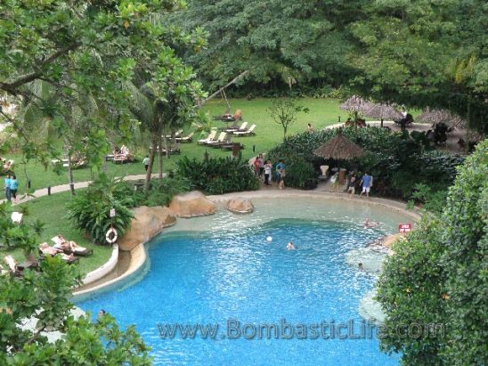 View to Pool from the Balcony of our Suite at Shangri-La Rasa Sayang Resort - Penang, Malaysia