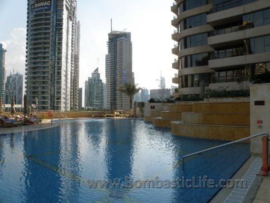 Pool of the Grosvenor House Dubai – Dubai, UAE.  You can see that if you want to get some sun, the building hotel blocks most of it.  This pool is probably not the best place to catch a tan.