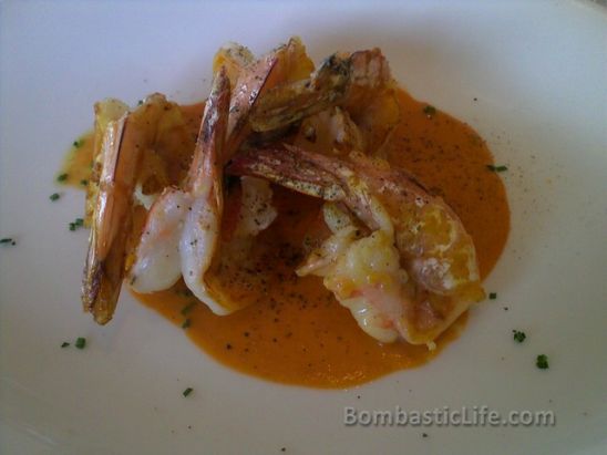 Gamberoni alla Diavola—tiger prawns sautéed with a touch of tomato sauce, garlic and fresh chili at Signor Sassi in Kuwait.