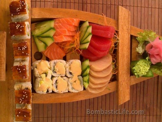 Sushi Boat at Shogun Japanese Restaurant and Lounge – Kuwait.  Nice presentation but it looks better than it tastes.