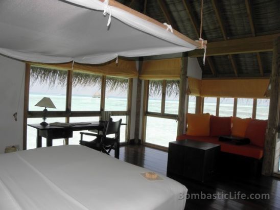 Bedroom of a Crusoe Residence at Soneva Gili by Six Senses in the Maldives.