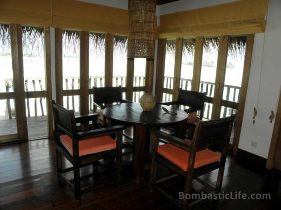 Dining area of a Crusoe Residence at Soneva Gili by Six Senses in the Maldives.