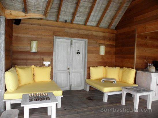 Living Room of a Crusoe Residence at Soneva Gili by Six Senses in the Maldives.