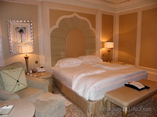 Bedroom of a Khaleej Suite at the Emirates Palace in Abu Dhabi, UAE.