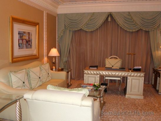 Living Room of a Khaleej Suite at the Emirates Palace in Abu Dhabi, UAE.
