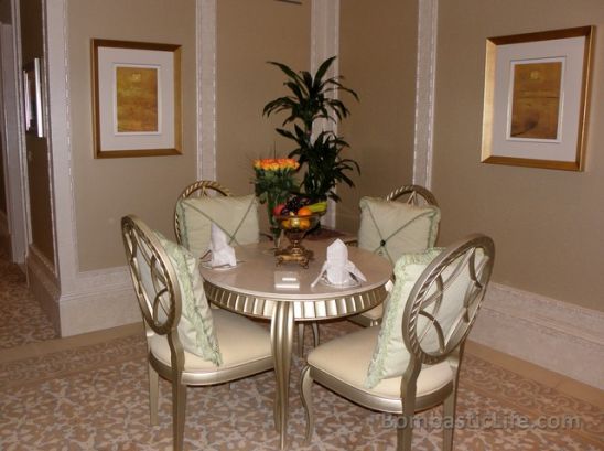 Dining area of a  Khaleej Suite at the Emirates Palace in Abu Dhabi, UAE.