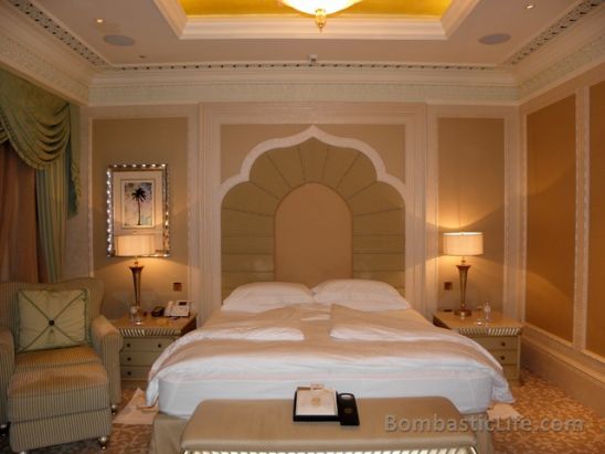Bedroom of a Khaleej Suite at the Emirates Palace in Abu Dhabi, UAE.