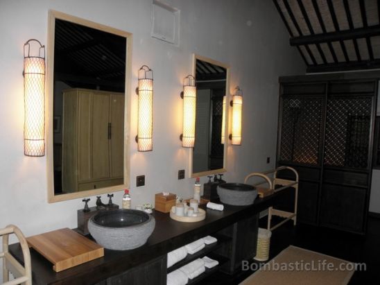 Bathroom of Deluxe Village Suite Number 8 at Amanfayun Resort in Hangzhou, China.