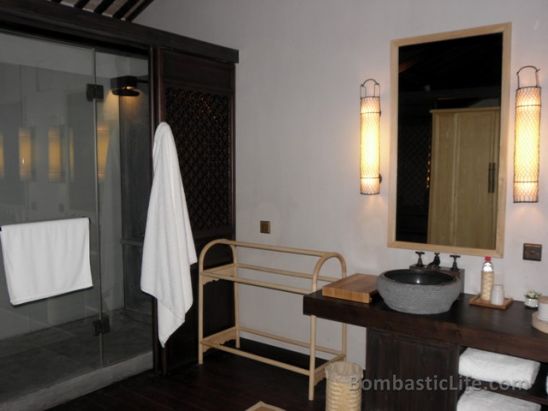 Bathroom of Deluxe Village Suite Number 8 at Amanfayun Resort in Hangzhou, China.