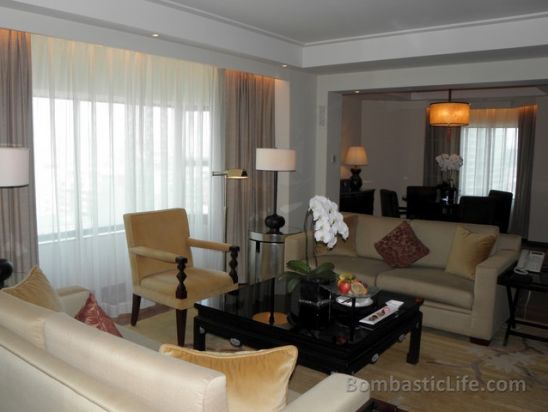 Living Room of a Beijing Suite at the Peninsula Hotel in Beijing, China. 