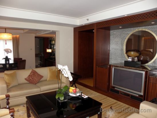 Living Room of a Beijing Suite at the Peninsula Hotel in Beijing, China. 