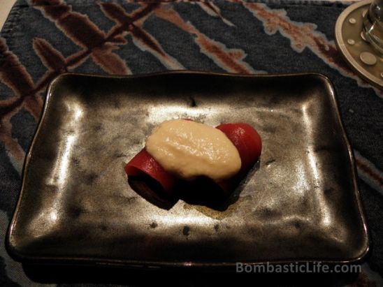 Spanish Mackerel with mushroom sauce at Sushi of Gari 46 in New York. 