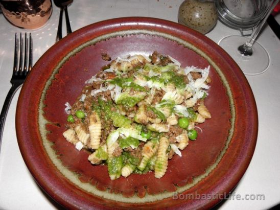 Garganelli pasta with tomato braised Sonoma rabbit sugo at Bottega in Napa Valley.