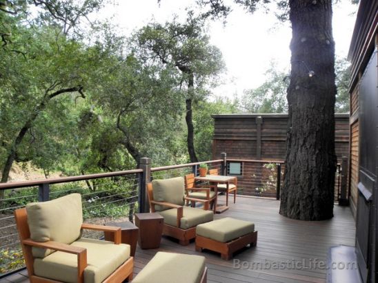 Outdoor Living Area of an Oak Creek Spa Lodge at Calistoga Ranch in Napa Valley. 