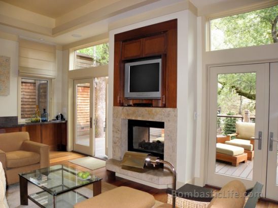 Living Room of an Oak Creek Spa Lodge at Calistoga Ranch in Napa Valley. 