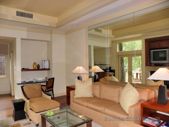 Living Room of an Oak Creek Spa Lodge at Calistoga Ranch in Napa Valley. 