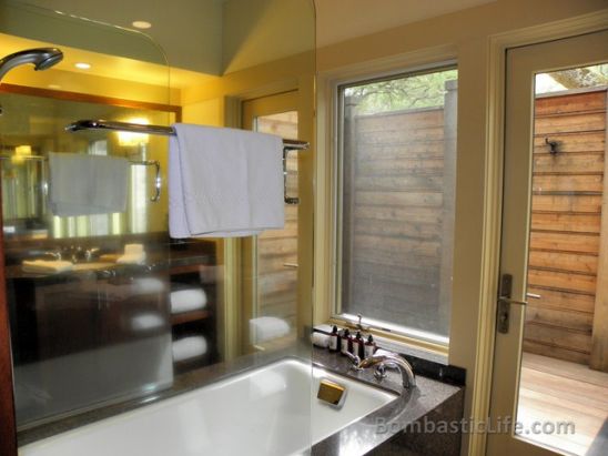 Master Bathroom of an Oak Creek Spa Lodge at Calistoga Ranch in Napa Valley. 