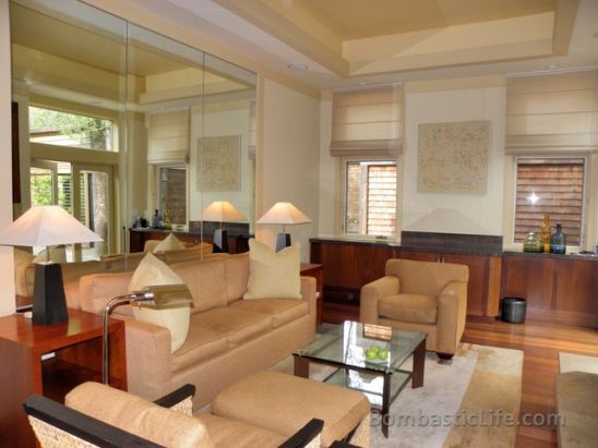 Living Room of an Oak Creek Spa Lodge at Calistoga Ranch in Napa Valley. 