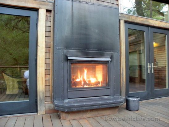 Fireplace of our Outdoor Living Area of an Oak Creek Spa Lodge at Calistoga Ranch in Napa Valley. 