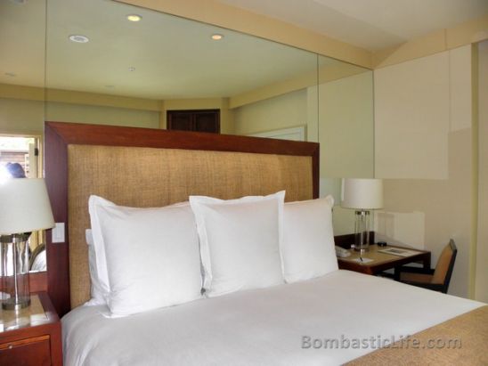 Master Bedroom of an Oak Creek Spa Lodge at Calistoga Ranch in Napa Valley. 