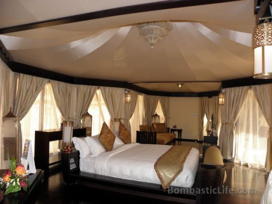 Bedroom of an Al Sahari Tented Pool King Villa at Banyan Tree Resort in Ras Al Khaimah. o