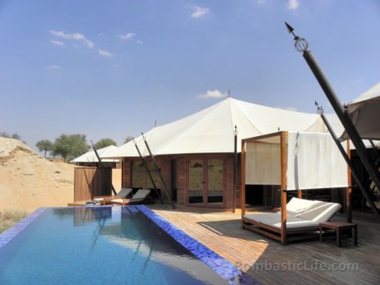 Deck and Pool of an Al Sahari Tented Pool King Villa at Banyan Tree Resort in Ras Al Khaimah.