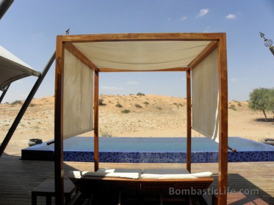 Deck and Pool of an Al Sahari Tented Pool King Villa at Banyan Tree Al Wadi in Ras Al Khaimah.