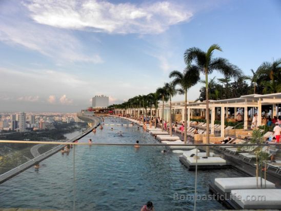 Pool located on the 57th floor (the roof) of the Marina Sands Bay Hotel in Singapore.