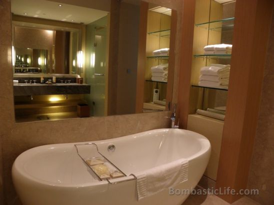 Bathtub in the Orchard Suite at Marina Bay Sands Hotel in Singapore.