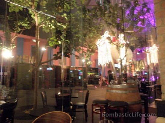Outside seating area at Vintry Wine Bar at Clarke Quay in Singapore. 