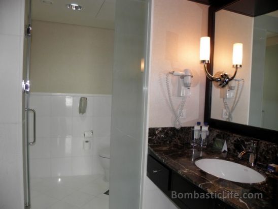 Bathroom of a Club Sea View Suite at the InterContinental Hotel in Abu Dhabi, UAE