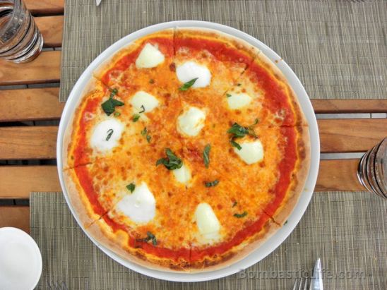 Margherita pizza at Prego's Italian Restaurant at Beach Rotana Hotel in Abu Dhabi. 