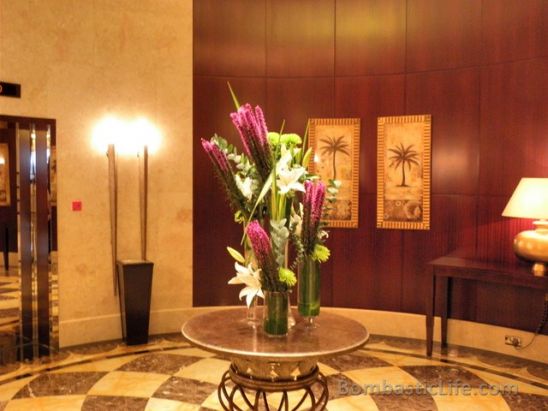 Flower arrangement outside the elevators at Beach Rotana Hotel - Abu Dhabi, UAE.
