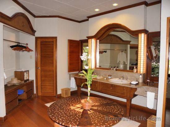 Bathroom of our Villa at Amanpulo Resort. 