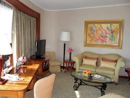 Seating Area and Work Desk in the Bedroom of our Tower Suite at the Shangri-La Hotel Edsa - Manila, Philippines.