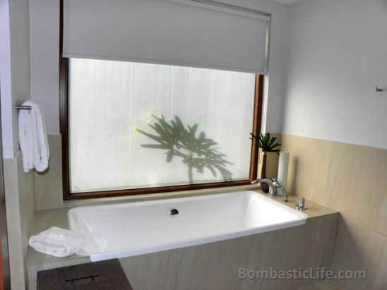 Bathtub at Misibis Bay Resort, no view, but still inviting.
