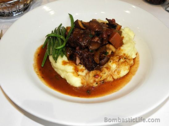 Beef bourguignon with creamy mashed potatoes at Sala Bistro in Manila, Philippines.