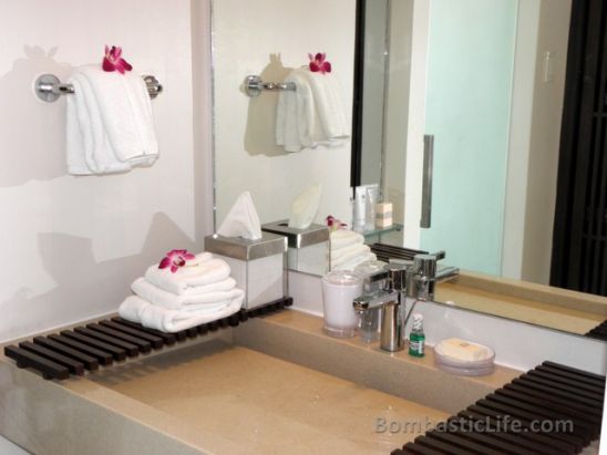 Bathroom located on the 1st Floor of our One Bedroom Premiere Suite at Discovery Shores Resort in Boracay, Philippines.