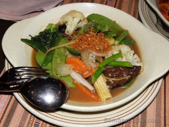 Stir fried vegetables in an oyster sauce at Spices Restaurant in the Peninsula Hotel in the Manila. 