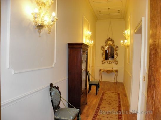 Corridor in our Canal View Deluxe Suite at Ca Sagredo Hotel in Venice.