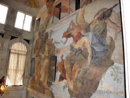 Painted walls along the staircase at Ca Sagredo Hotel in Venice. 